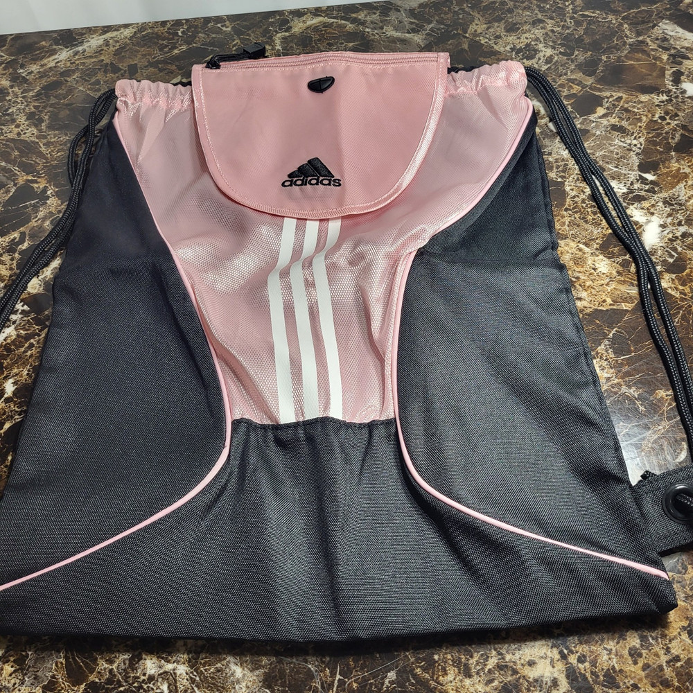 adidas Pink Black White Drawstring Gym Bag Polyester Drawstring Closure