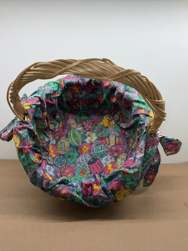 Easter Basket Kitsch Multi Color Liner Woven Boho Wicker