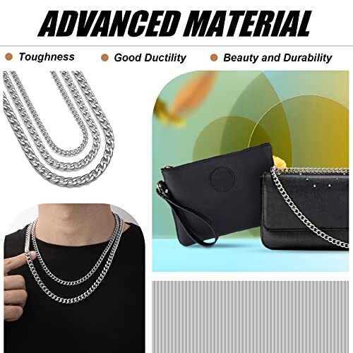 4 Sizes Purse Chain Strap Silver Replacement Flat Chain Strap with Buckles Pe...