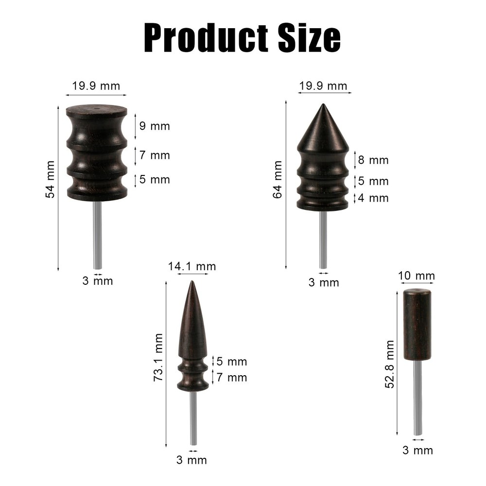 4pcs Leather Burnisher Bits for Rotary Tool, 4 Styles M, black