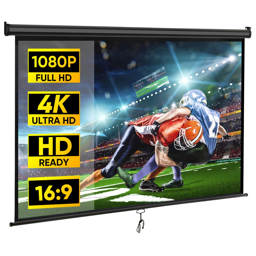 80" Projection Screen Manual Pull Down 16:9 HD Projector Movie Screen Home Black