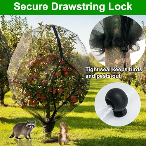Fruit Tree Netting with Drawstring Zipper, 2 Pack Garden 2 Pack-8 x 8FT(Black)