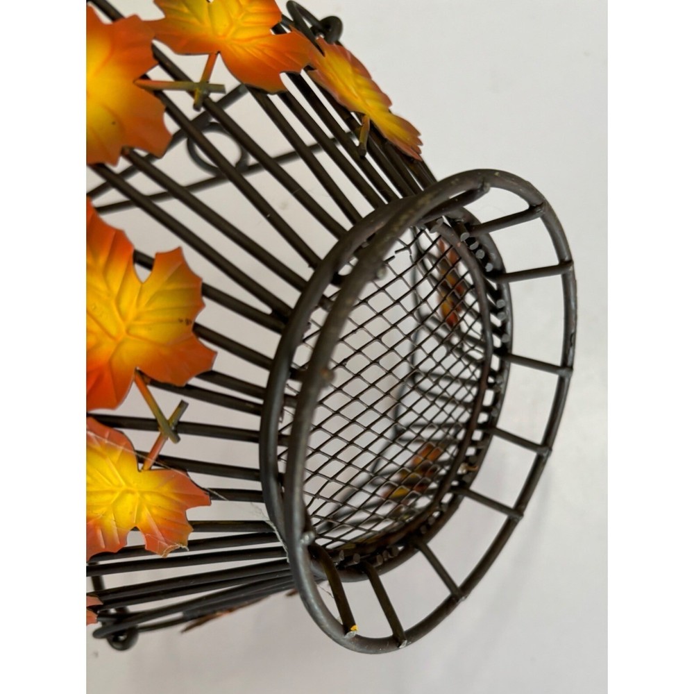 Decorative Metal Basket Fall Leaf Design Black Wire Leaves