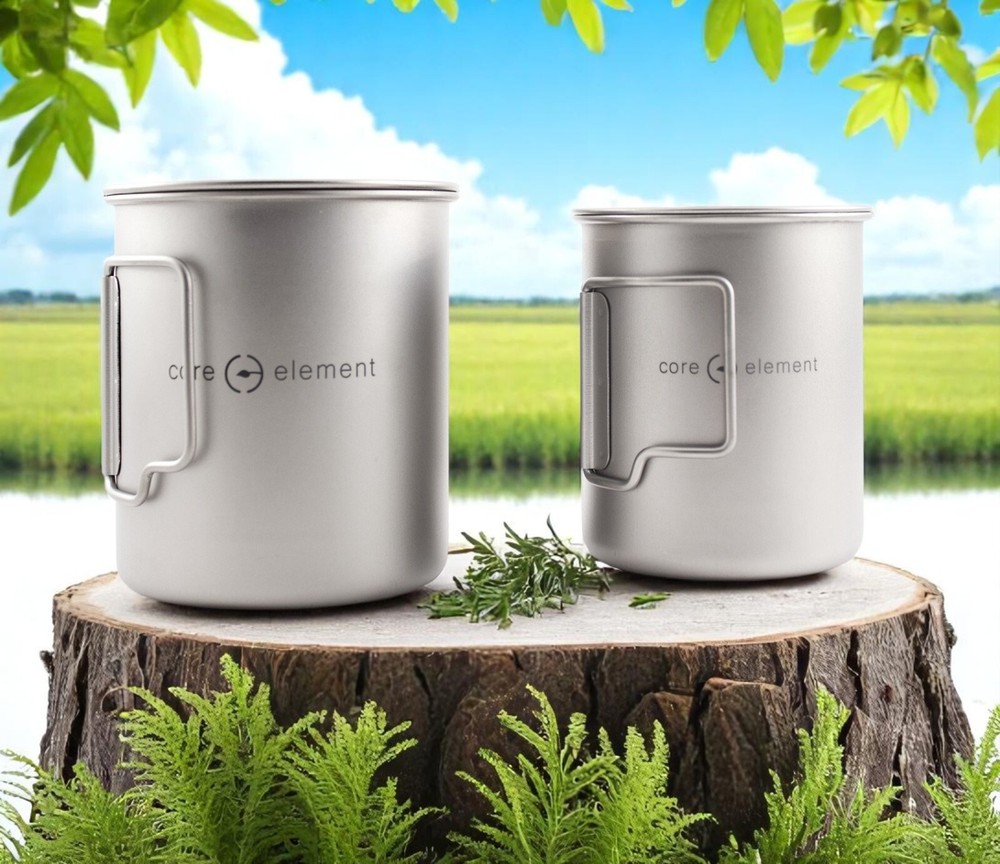 2-PACK 100% Titanium Nesting Cookware Set Mug 15oz 450ml + 25oz 750ml Cup Mug