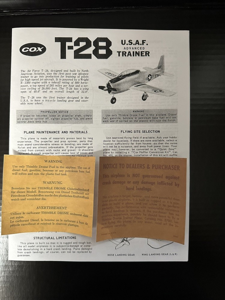 Cox Airplane T-28 Instructions