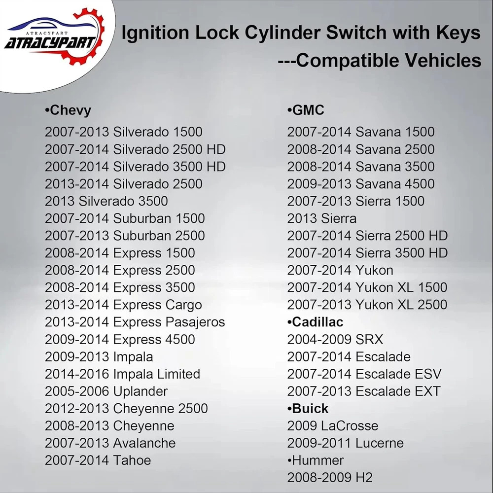 Ignition Switch Lock Cylinder with Keys, Compatible with 2004-2016 Chevy Silvera