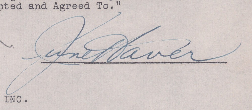 JUNE HAVER - DOCUMENT DOUBLE SIGNED 06/26/1946