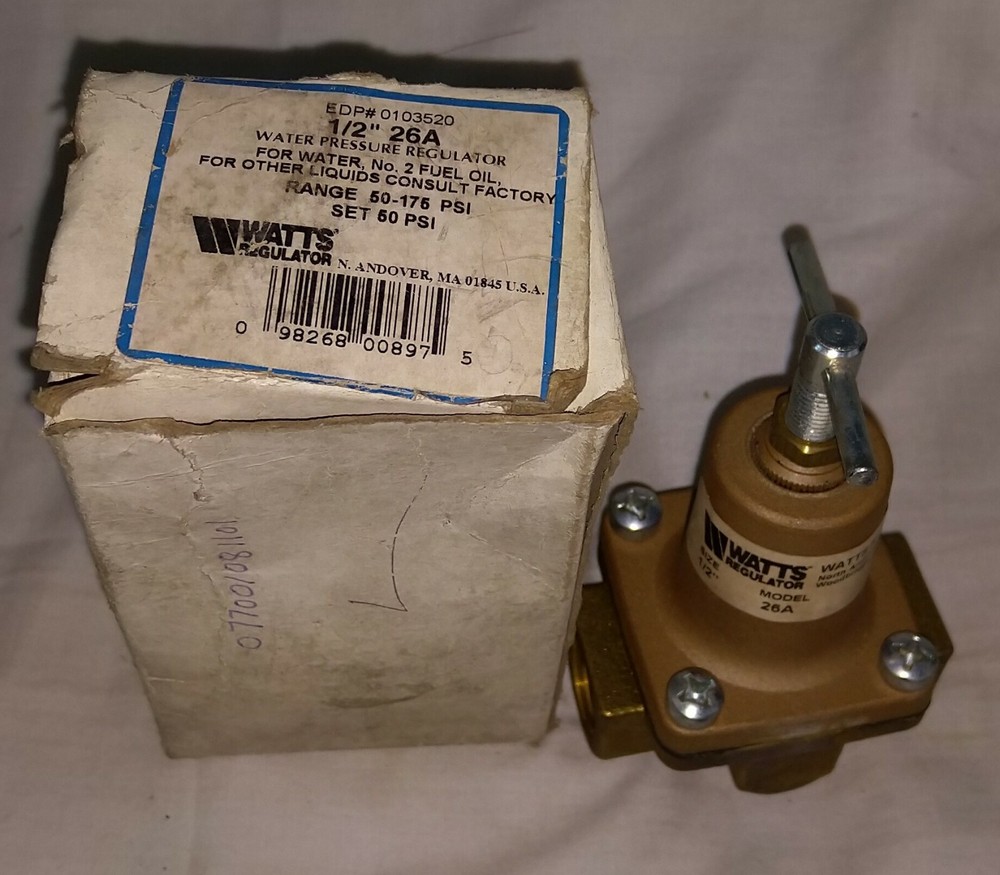 Watts Regulator 1/2" 26A Water pressure Regulator Range 50-175 PSI Set 50 PSI