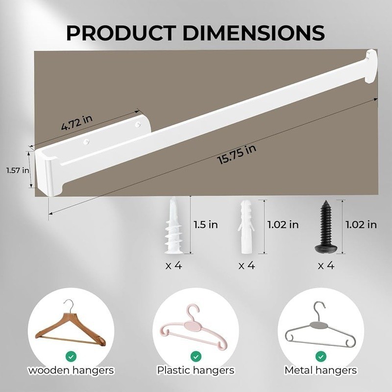 Wall Mount Clothes Hanger Holder Organizer Metal Space Saving Solution 2-Pack US