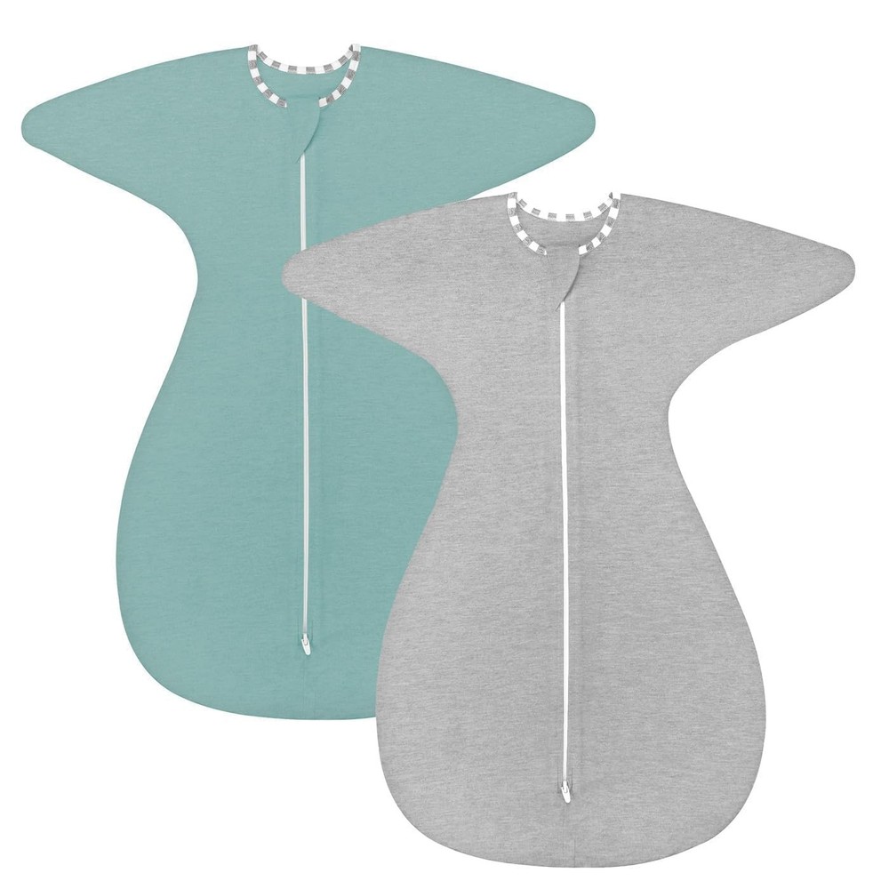 ZIGJOY Shark-Fin Transitional Swaddle for 6-12 Months, 2 Pack-green&grey