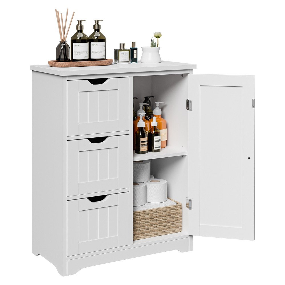 Bathroom Floor Cabinet with Drawer & Adjustable Shelf Kitchen Cupboard Storage