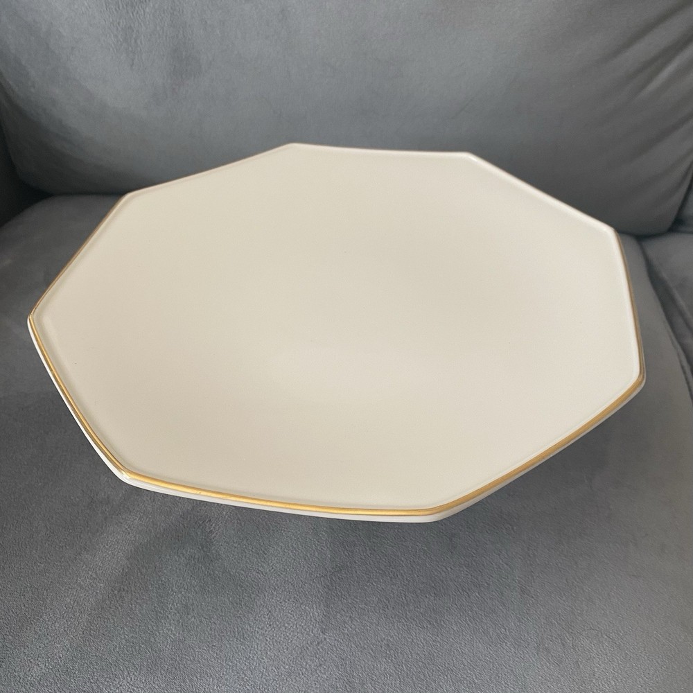 Lenox Special Cake Plate Stand Footed White Octagonal With Gold