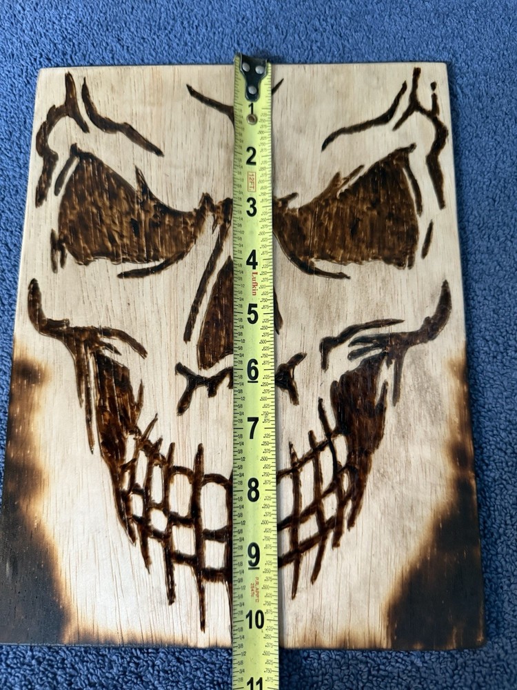 Handmade Pyrography Full Face Skull 8x10” Wall Hanging