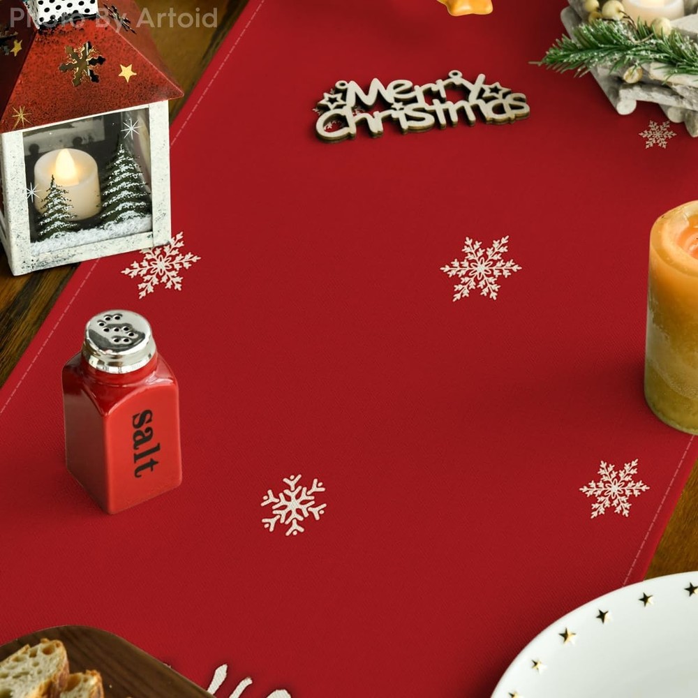 Artoid Mode Red Xmas Pine Snowflake Merry 13 x 72, Table Runner,