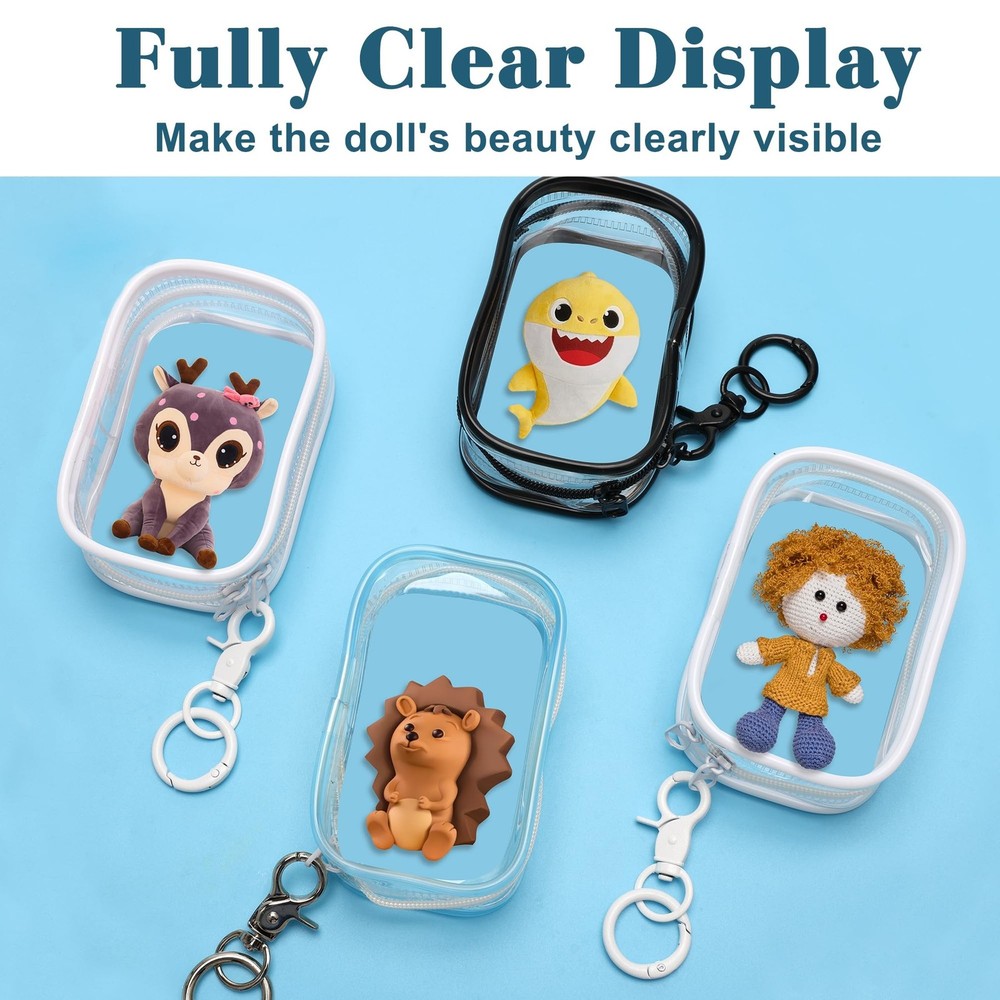 4Pcs Clear Figure Display Bag with Keychain, Dustproof Small Display Case for...