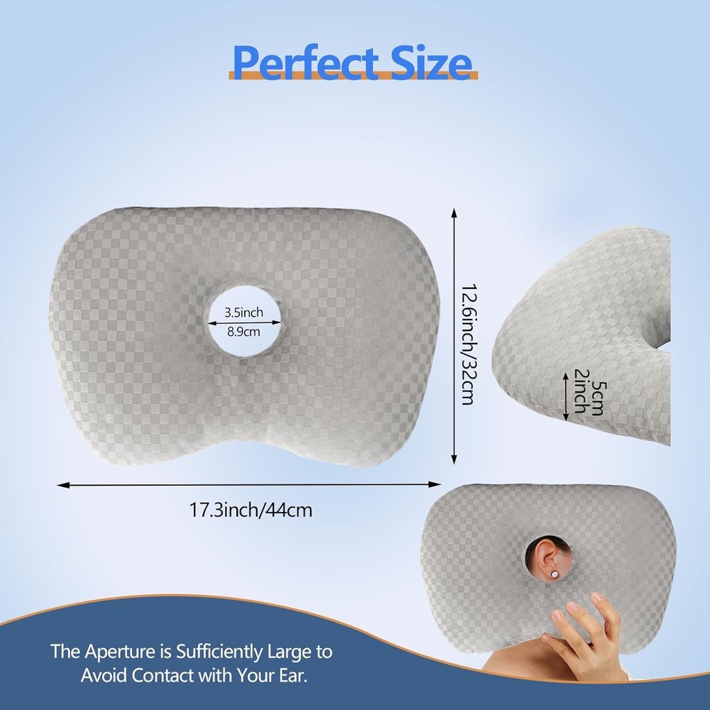 Side-Sleeping Ear Protection Pillow, Adjustable Ear Protection Pillow, Gray