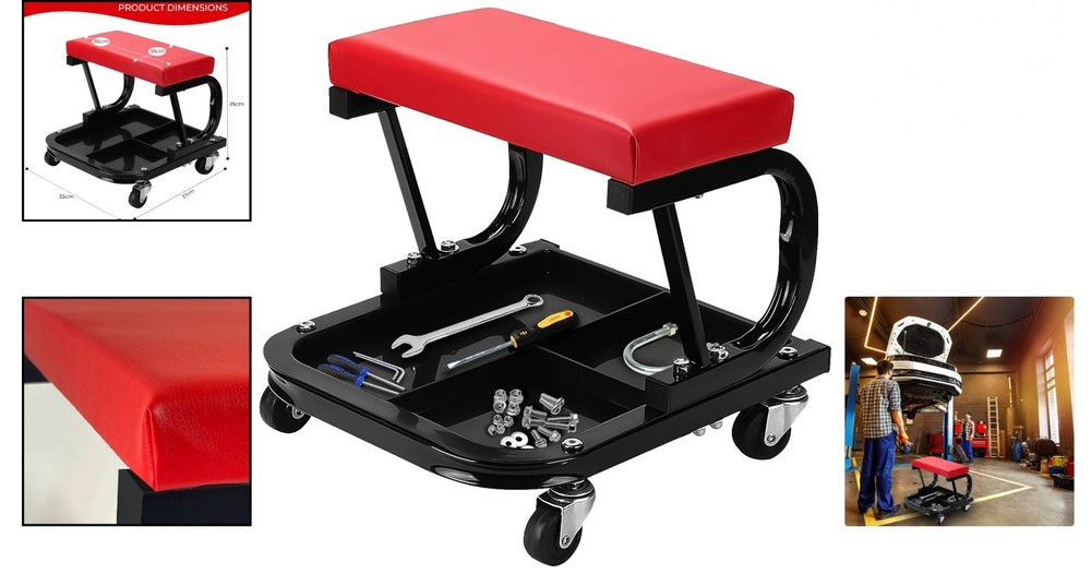 Professional Rolling Mechanic Stool with Under-Seat Tool Storage - 150kg Limit