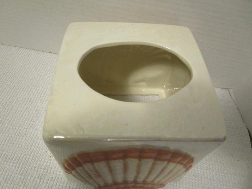 Ceramic Embossed Seashell Pearlized Tissue Box Cover Cottage Beach Nautical