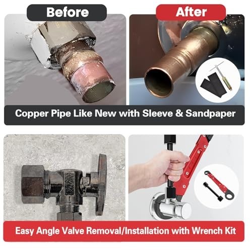 6-Piece Plumbing Tool Set - Angle Stop Wrench, Compression Sleeve Puller, Sandpa