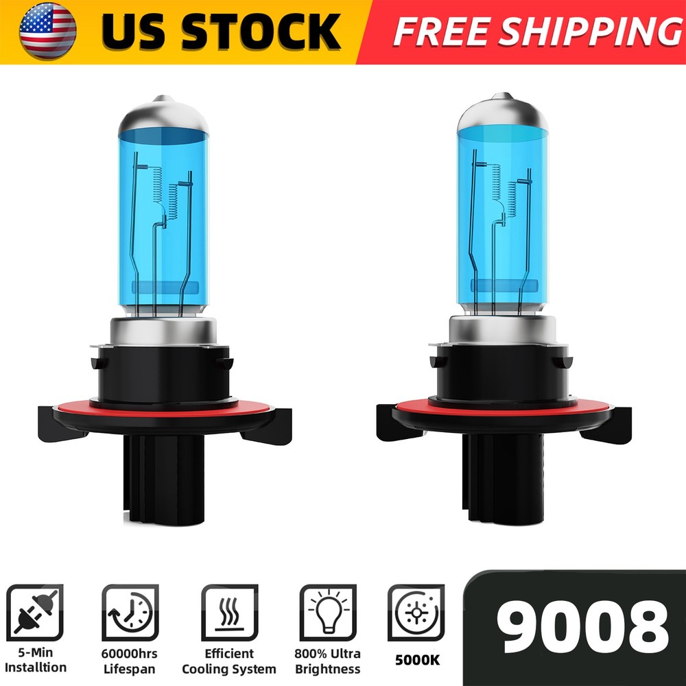 H13/9008 Halogen Headlight Super Bright Bulbs Kit White 5000K High/Low Beam 2PCS