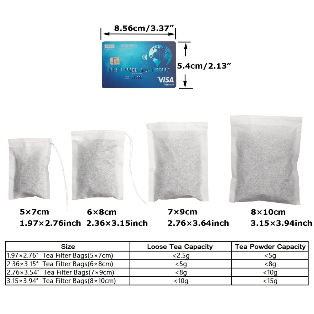 100PCS Tea Filter Bags, Disposable Tea Bags for Loose Leaf Tea, Drawstring Empty