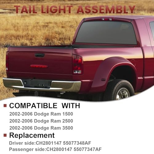 Tail Lights Assembly Compatible with Dodge Ram 1500 2500 3500, Rear 2002-2006