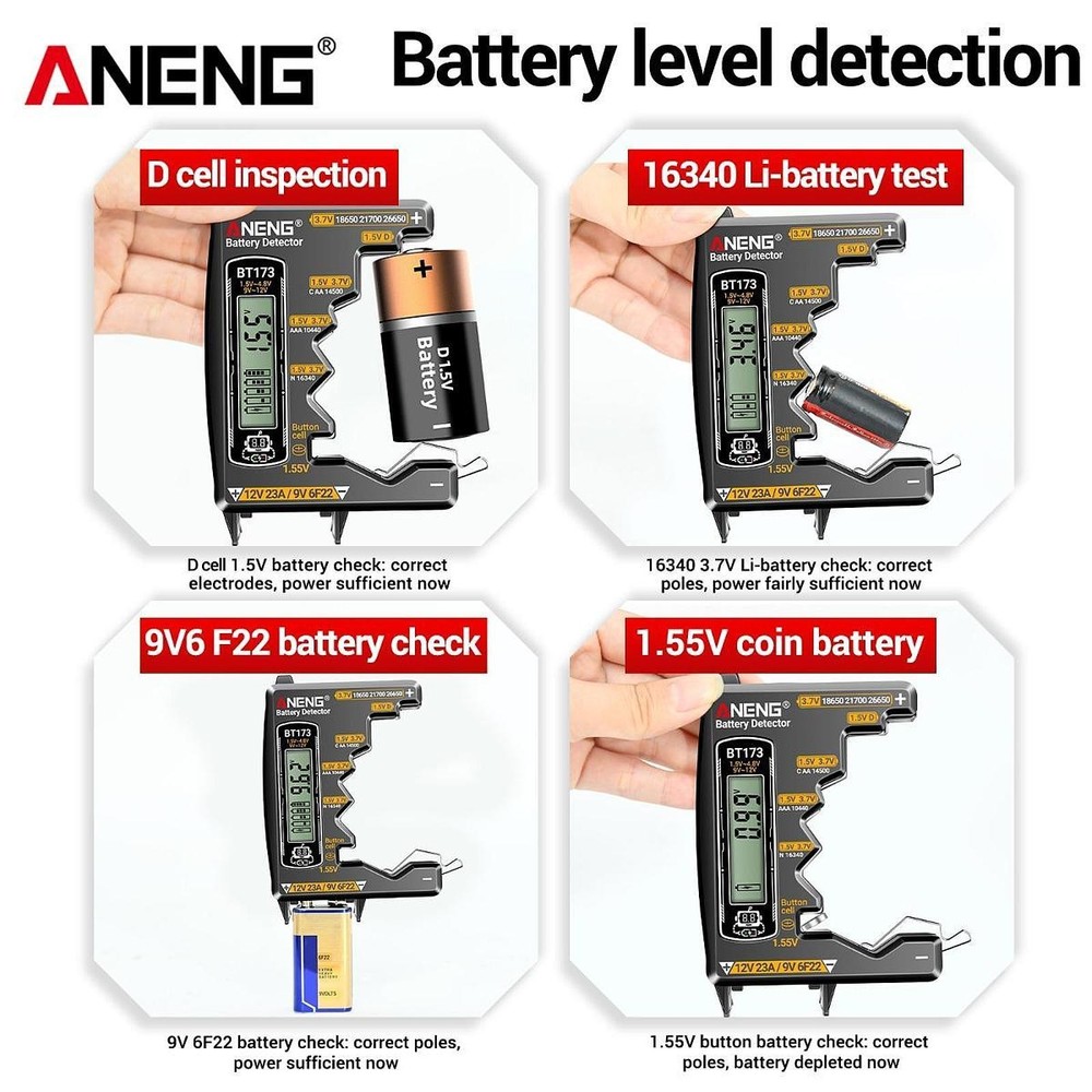 Battery Tester Digital Multipurpose Small Battery Tester for Home Use 9V C/D