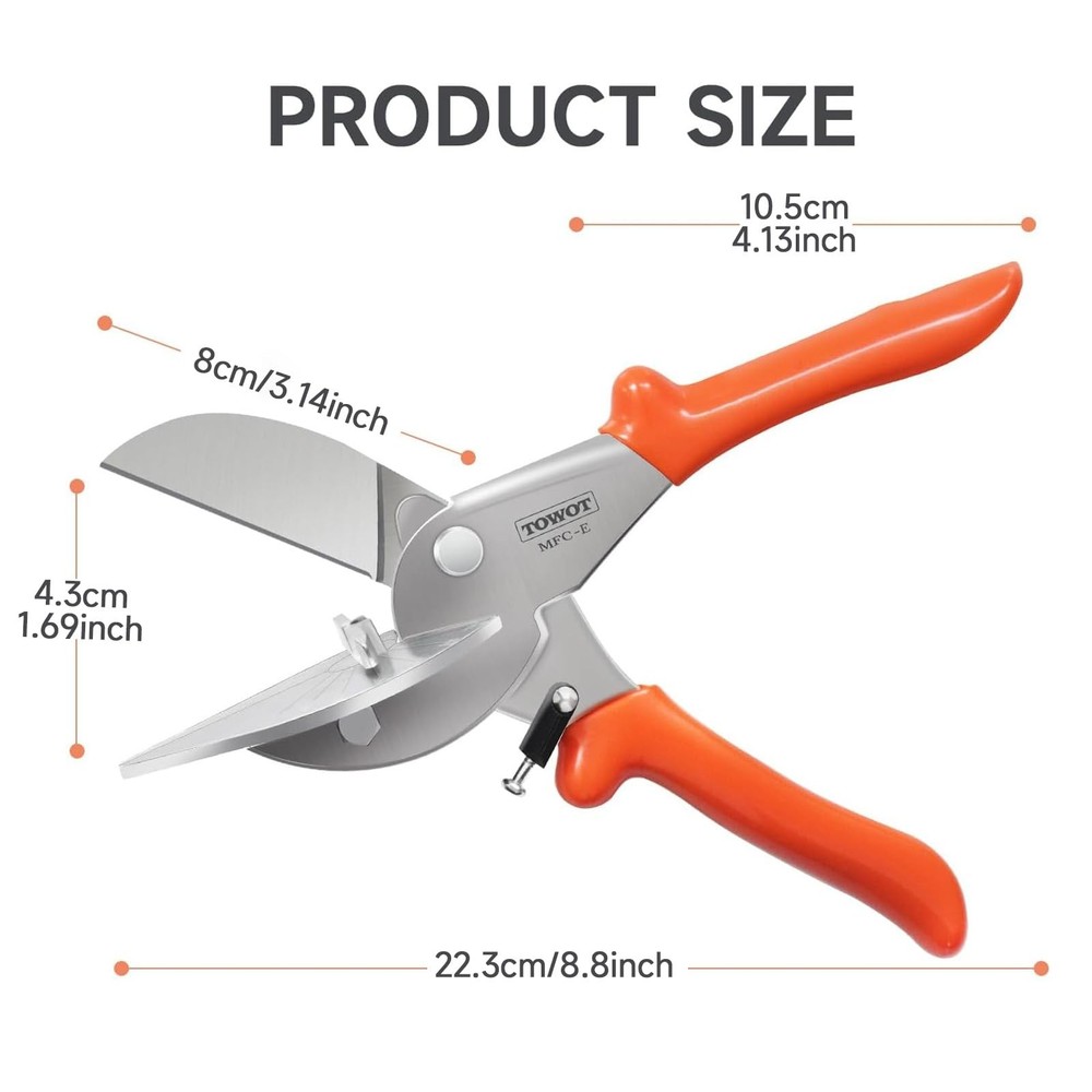 TOWOT Sharp Multi Angle Miter Shear Cutter, Adjustable at 45 To 135 Silver