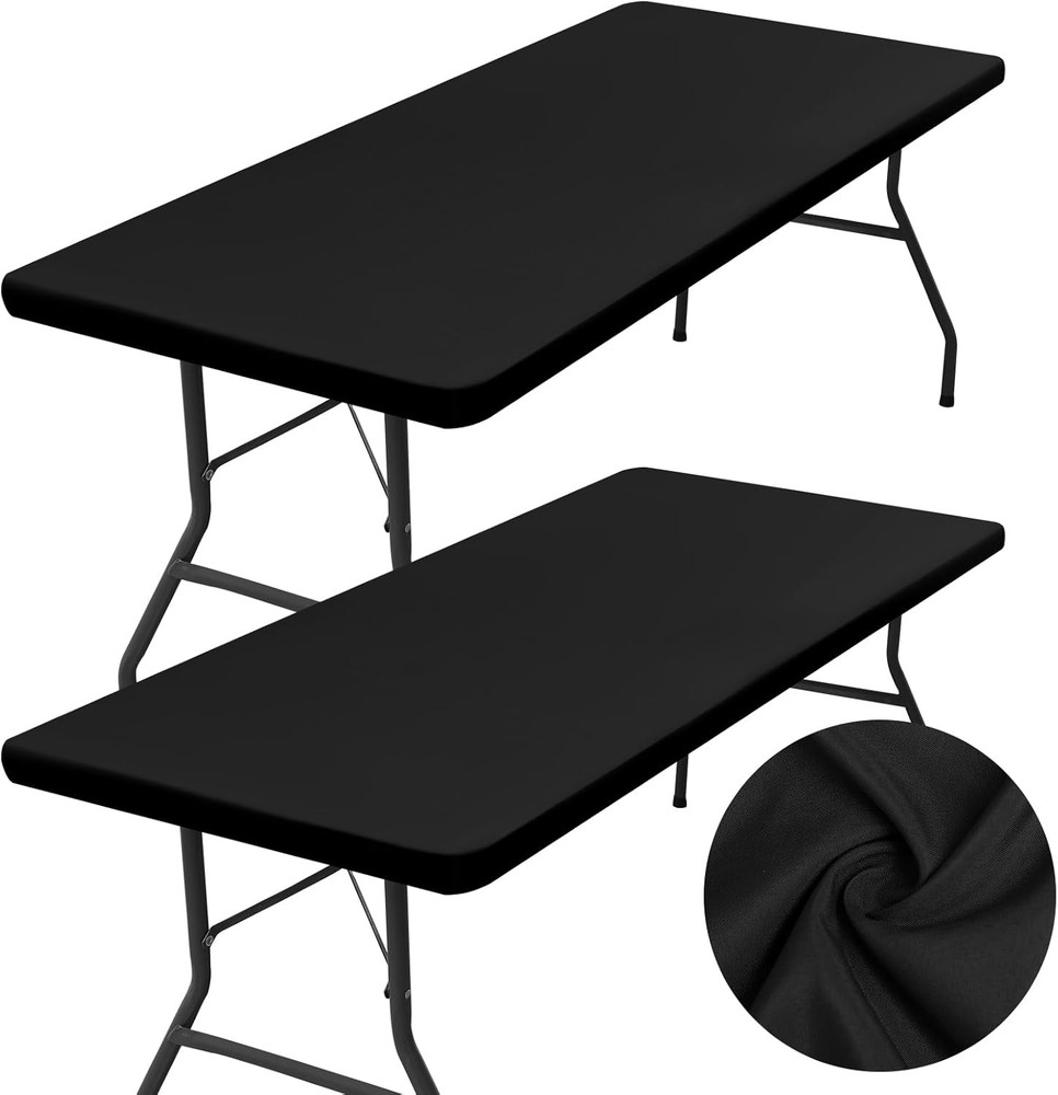 homing 2 Pack Rectangle Table Cloth, Elastic 30" x 72", Black