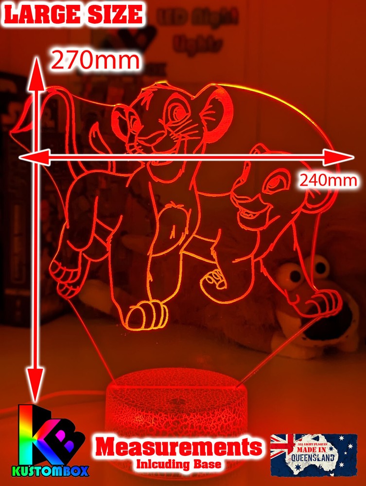 LION KING SIMBA & NALA PERSONALISED NAME 3D LED USB NIGHT LIGHT 7 COLOUR REMOTE