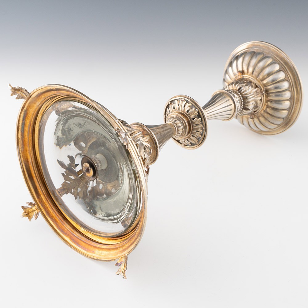 Gilded Silver Candlesticks with Glass Drip Pans c1880