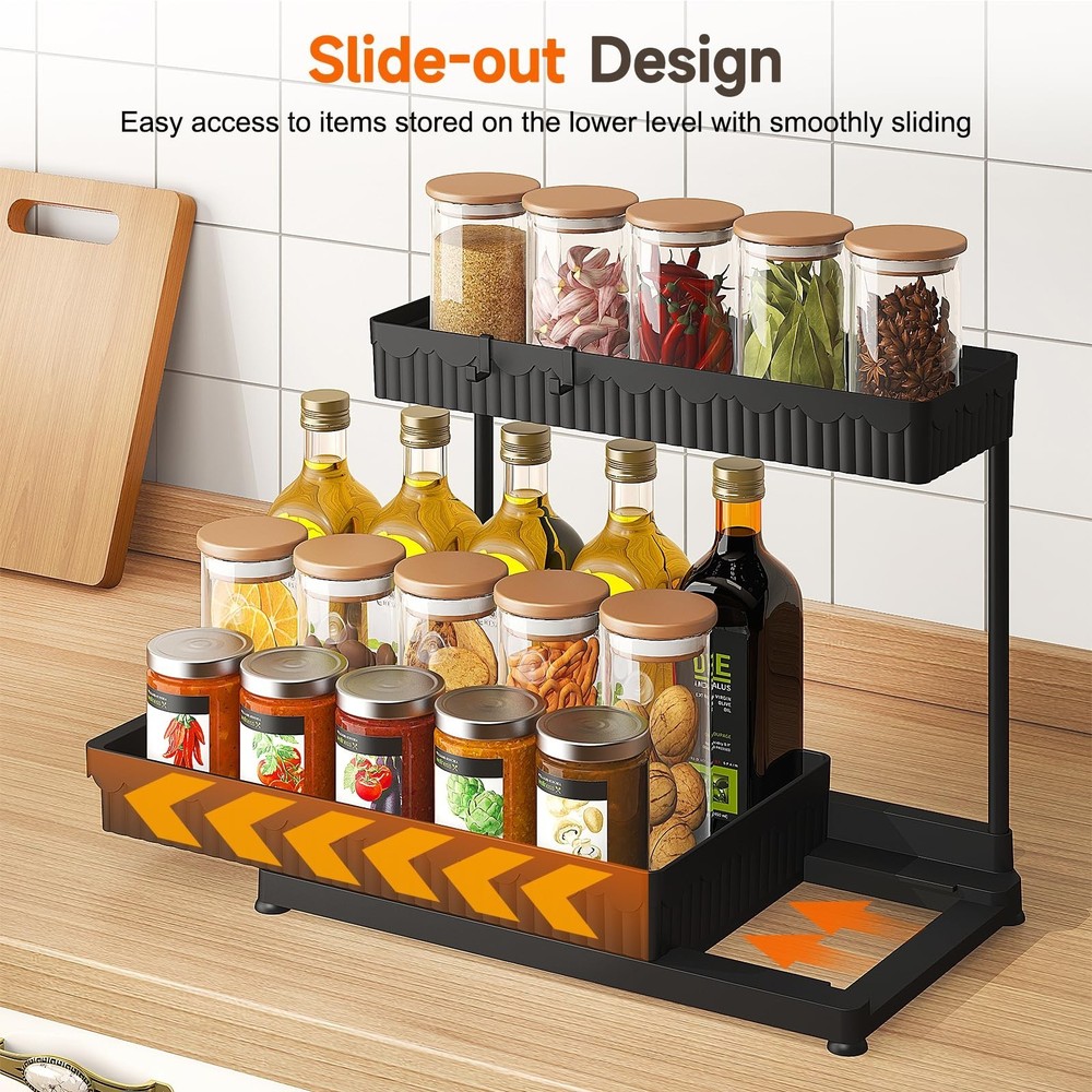 3 Pack Multi-Purpose Pull-Out Storage Organizers, 2-Tier L-Shaped Under Sink/...
