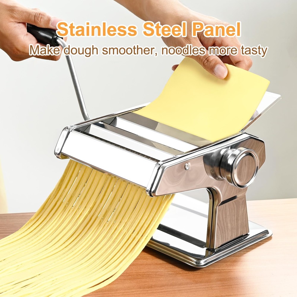 FrutPunch Manual Pasta Maker Machine, 9 Adjustable Thickness Standard, Silver
