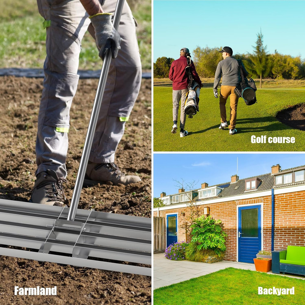 48" Lawn Leveling Rake, Lawn Leveler Tool with 52"-78" Adjustable Telescopic Han