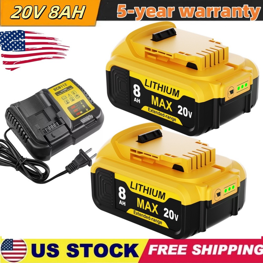 8.0Ah For DeWalt 20V Lithium XR Battery DCB206-2 DCB205 DCB200-2 Drill Tool-US