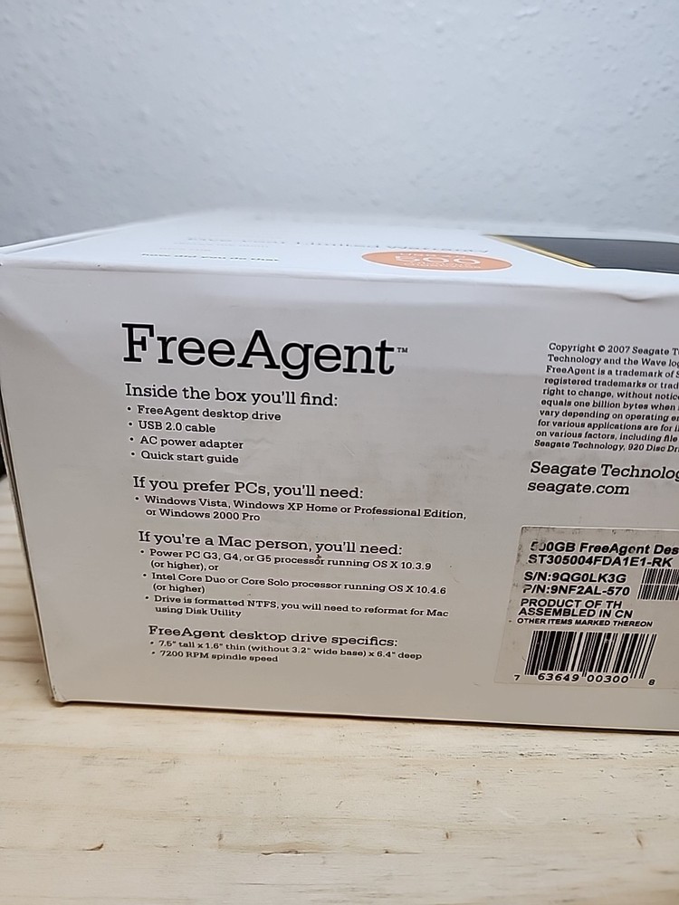 Seagate FreeAgent External Hard Drive 500GB USB 2.0 PC or Mac