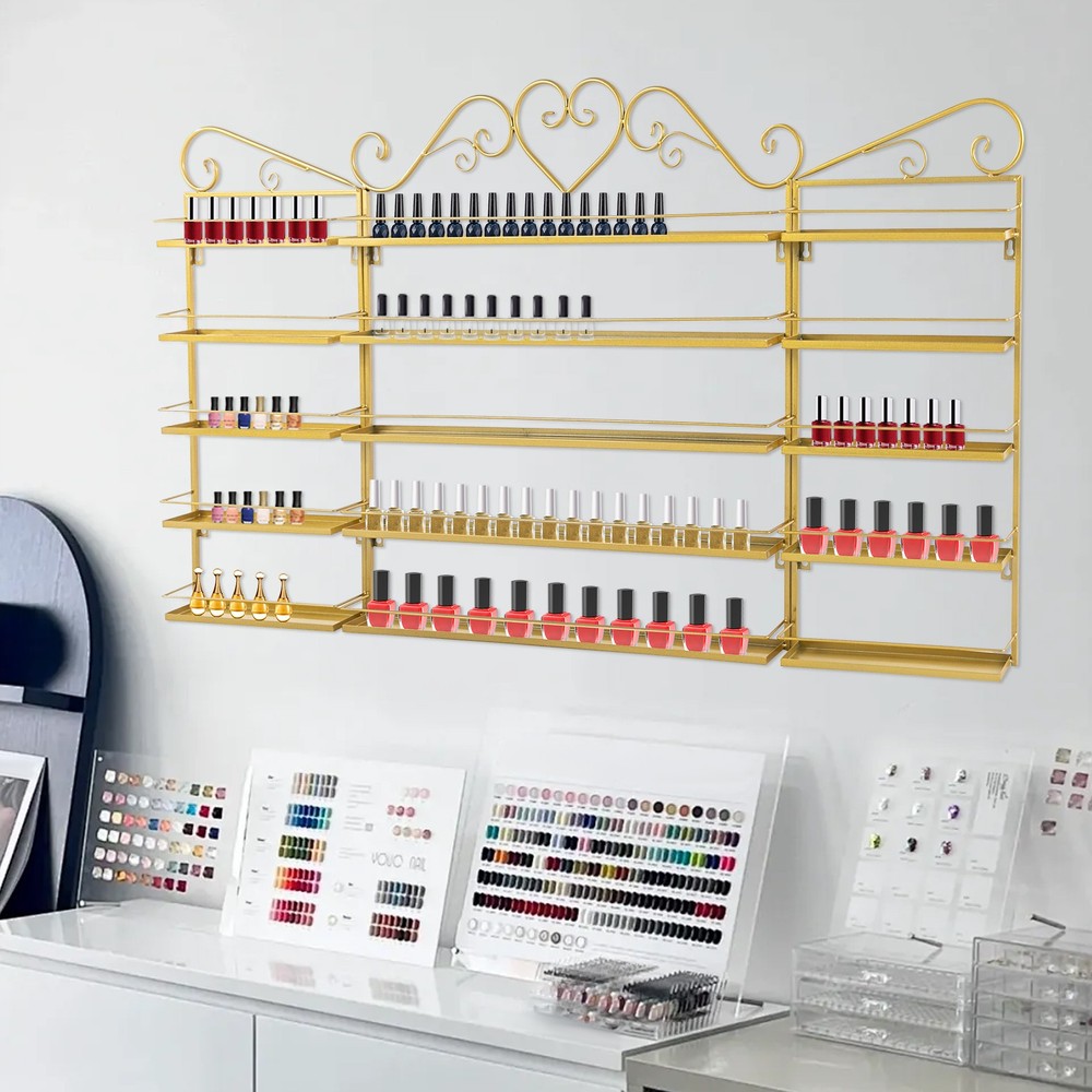 5-Tier Wall-Mounted Nail Polish Storage Rack - Elegant Metal Display