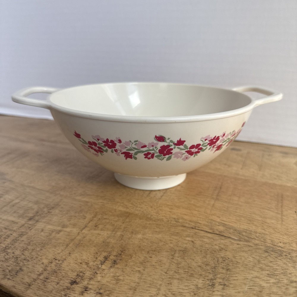 Vintage Ivory Colander with Floral Print Kitchen Strainer