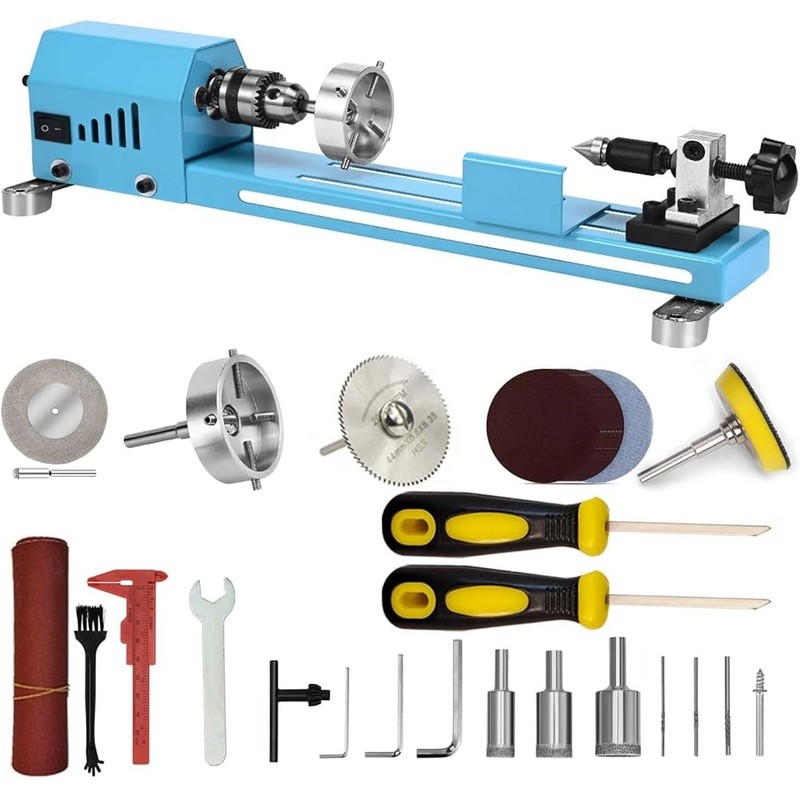 Mini Woodworking Lathe Adjustable Chuck High Torque HSS Tools DIY Crafts New