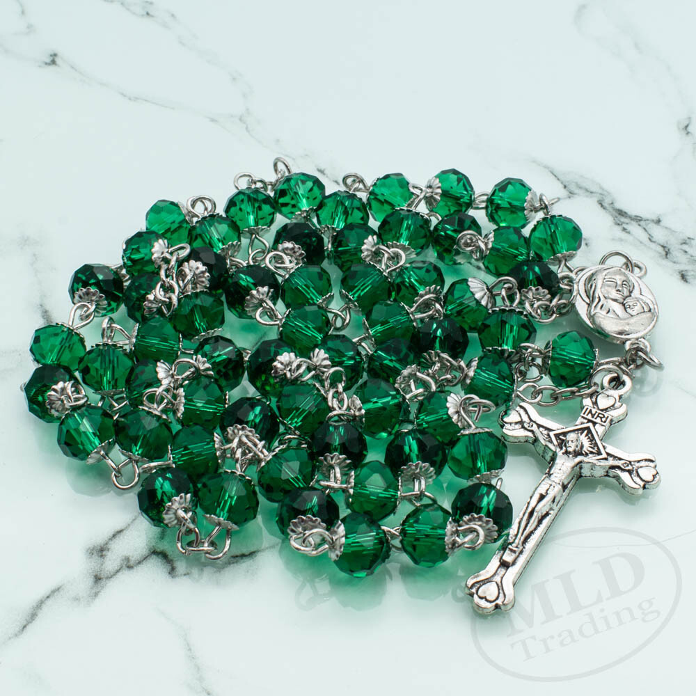 Emerald Green Rosary Necklace – Jerusalem Holy Center – 8mm Catholic Beads