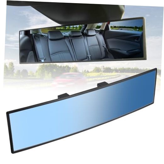 Rear View Mirror, Universal.8Inch Panoramic Convex 1 Blue (Black frame)