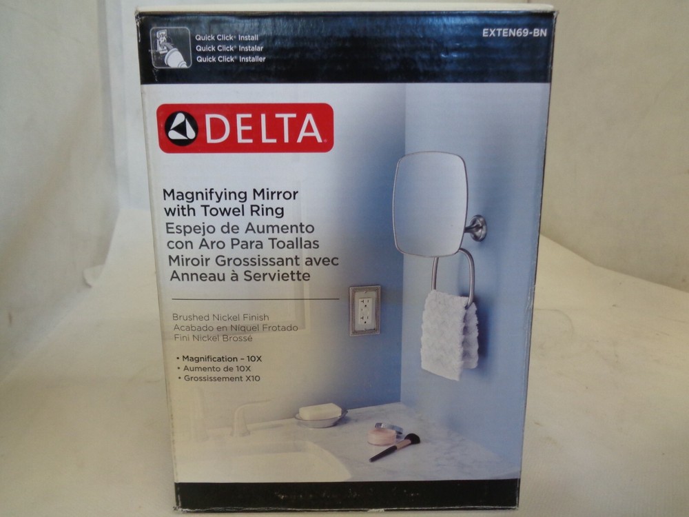 NEW DELTA EXTEN69-BN MAGNIFYING MIRROR WITH TOWEL RING