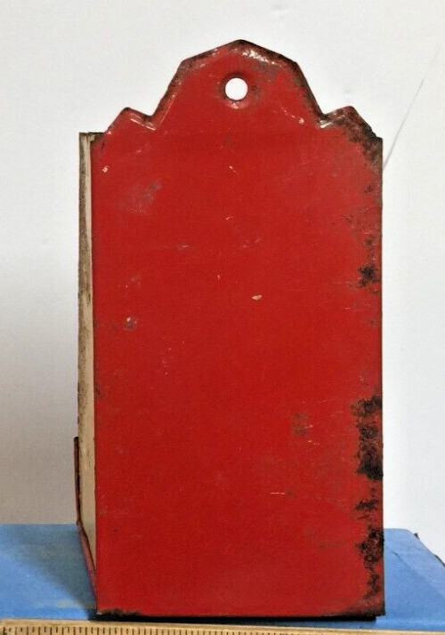Antique Tin Wall Mount Match Holder with Strawberries on Front