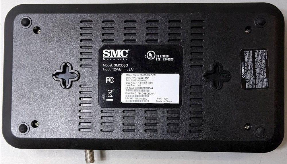 SMC Networks SMCD3G-CCR Comcast Cable Modem IP Gateway Router