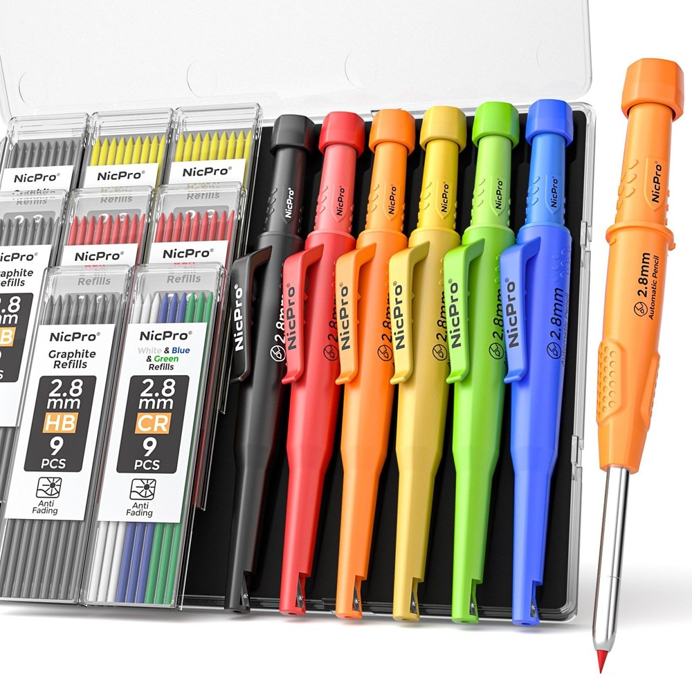 Nicpro 6 Pack CP3000 Carpenter Pencils with Sharpener, Mechanical Pencil Set