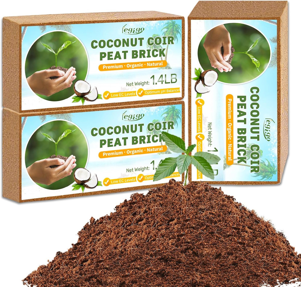 Pack of 3 Organic Coco Coir Bricks- 100% Natural Compressed Coco Peat Brick Coco