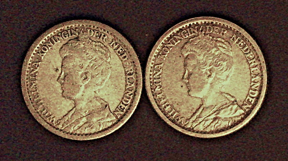 1912 and 1918 Netherlands 25 Cent silver coins
