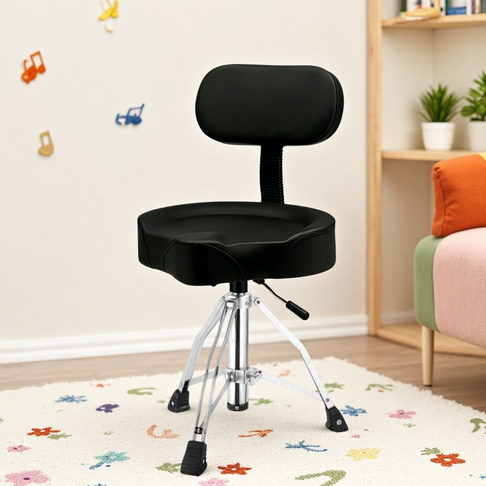 Hydraulic Drum Stool - Gas Lift Saddle Backrest Swivel Adjustable Throne Black