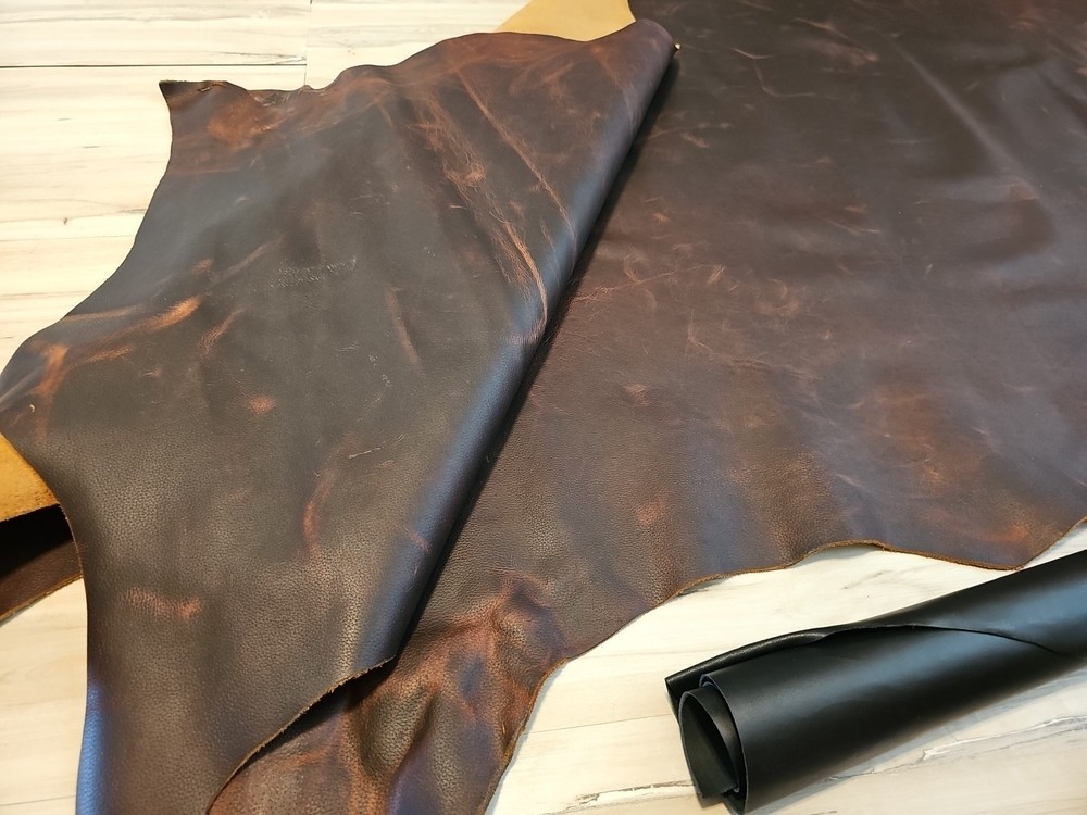 5-6oz CHESTNUT BROWN PULL-UP THICK LEATHER PANEL/SHEET/SQUARE/12x12x24 24+s