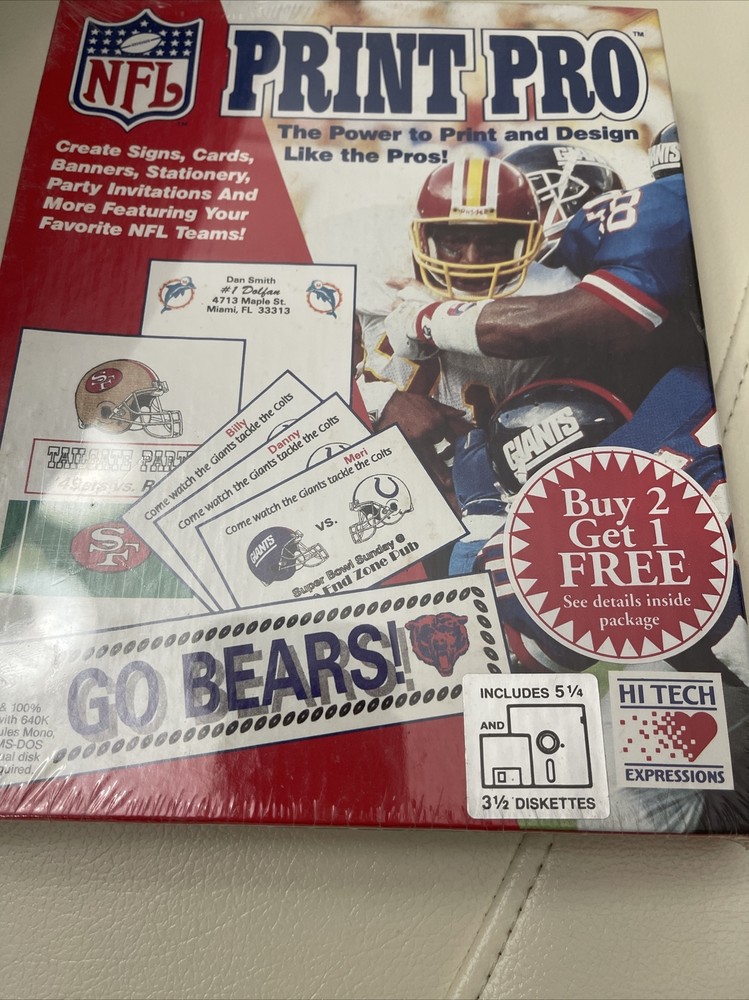 NFL Print Pro VTG Sealed Big Box PC Software MS-DOS
